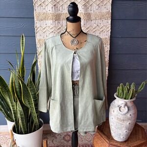 Chico's sage green suede jacket with pockets and perforated texture boho